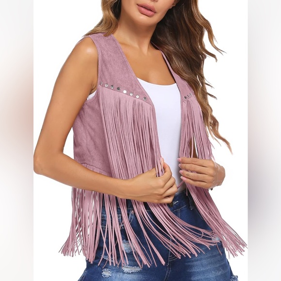 Western / Hippie pink fringe Vest - Picture 1 of 5